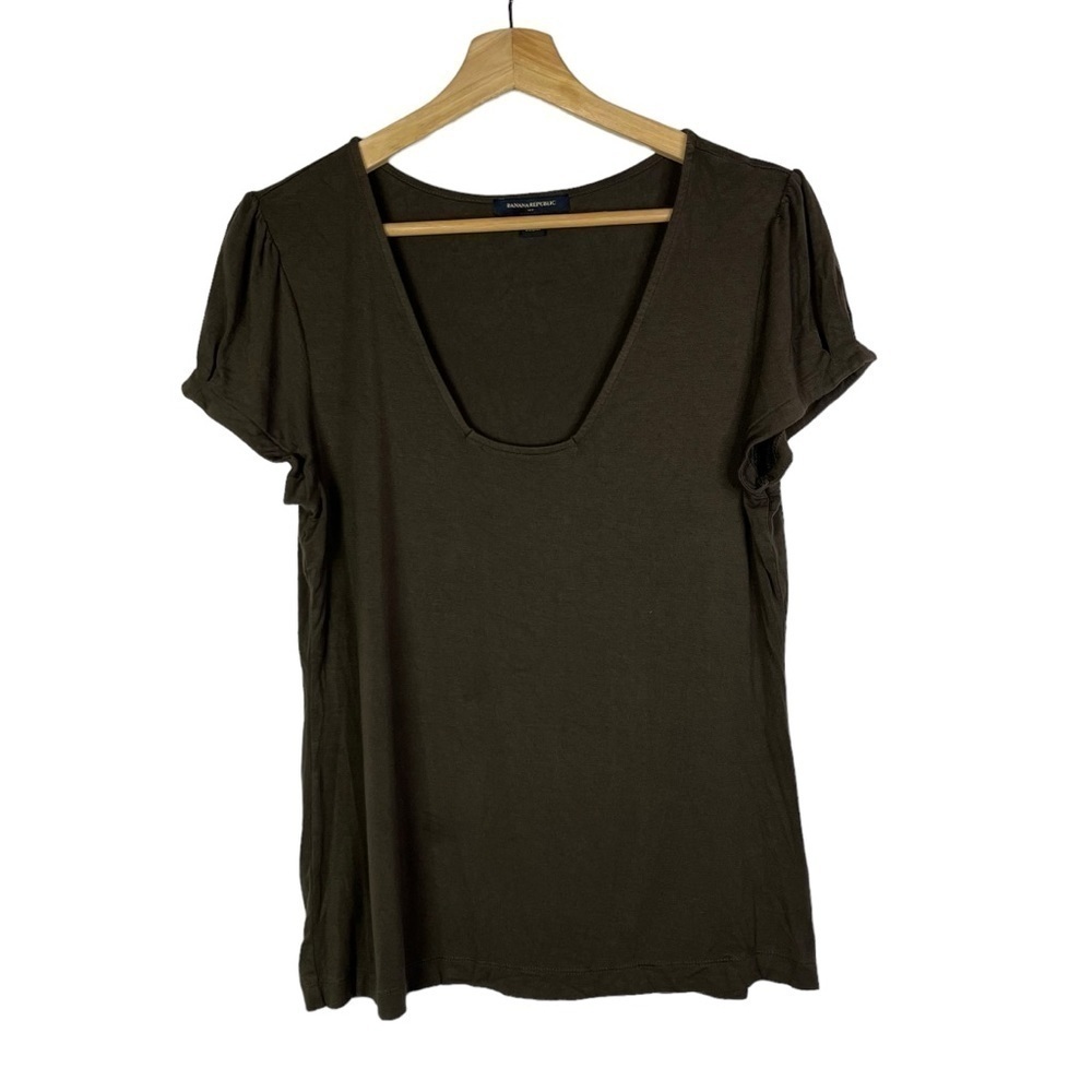 Banana Republic Dark Brown Square Neck Y2K Short Sleeve‎ T-Shirt L